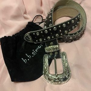 B B Simon croc leather belt w Swarovski crystals